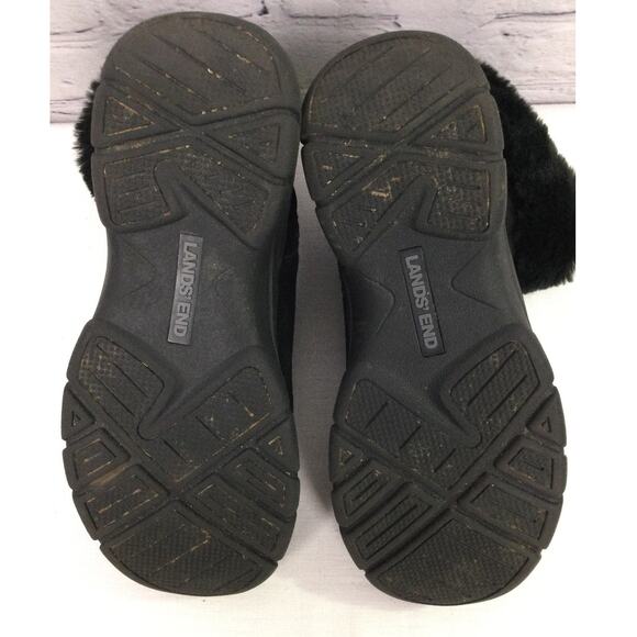 Lands End Suede Faux Fur Trim Quilted Accent Round Toe Black Ankle Bootie 7B - Picture 10 of 13